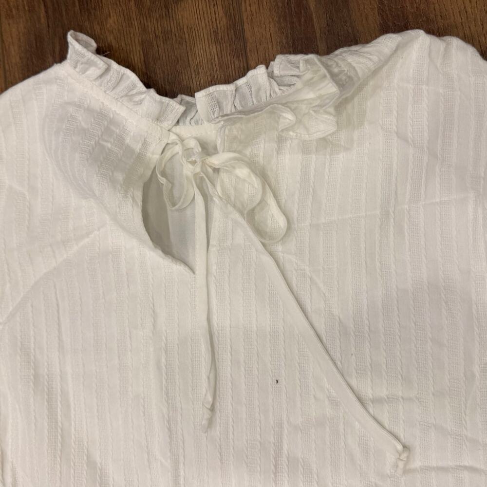En Saison White Textured Ruffle Neck Long Sleeve Mini Dress Small - Picture 9 of 14